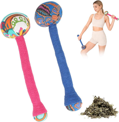 2PCS Herbal Wormwood Lymphatic Drainage Anti Slip Manual Massage Hammer Longer Handle Back Massager for Shoulder, Neck & Muscle Pain Relief (Rose Red/Dark Blue)