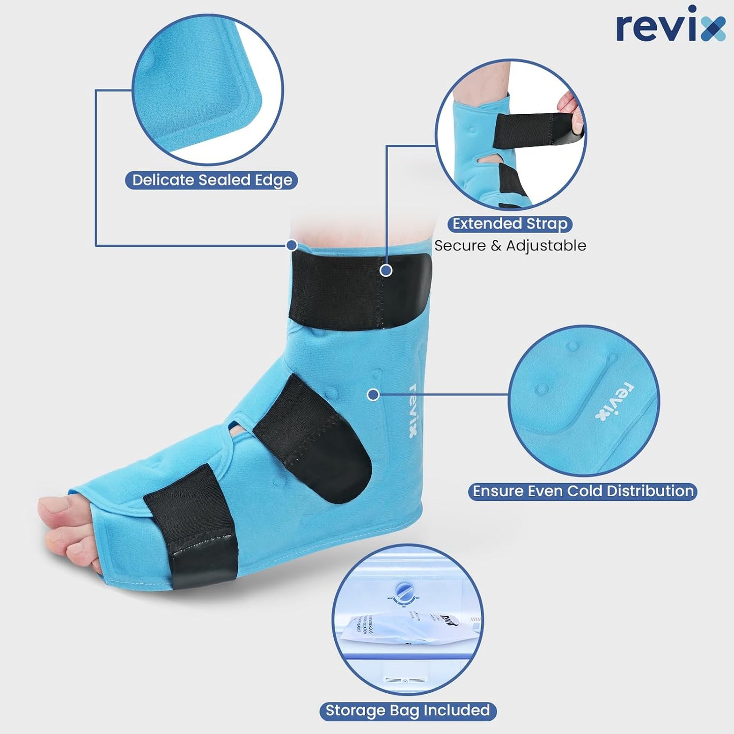 REVIX Large Ankle Ice Pack for Foot Discomfort, Reusable Gel Cold Pack with Cold Compression Therapy, Full Coverage Ankle Ice Wrap for Post-Workout Recovery, Plantar Fasciitis