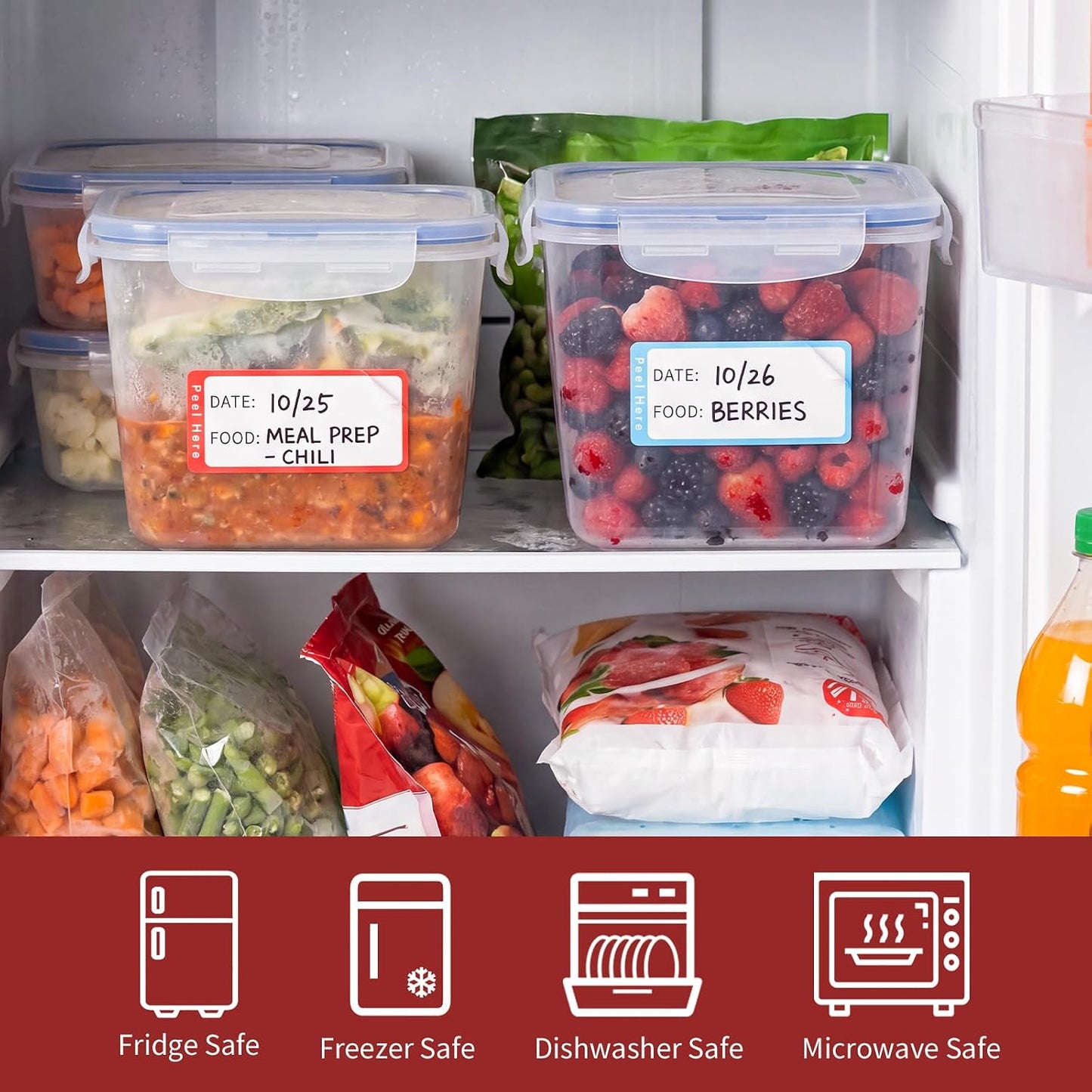 1200 Blank Freezer Labels with Dispenser, 1 x 2 in, Removable, Red/Blue | Writable Food Labels, Easy Peel, No Residue, Freezer-Safe Adhesive, Waterproof, For Jars, Containers And Storage Bags