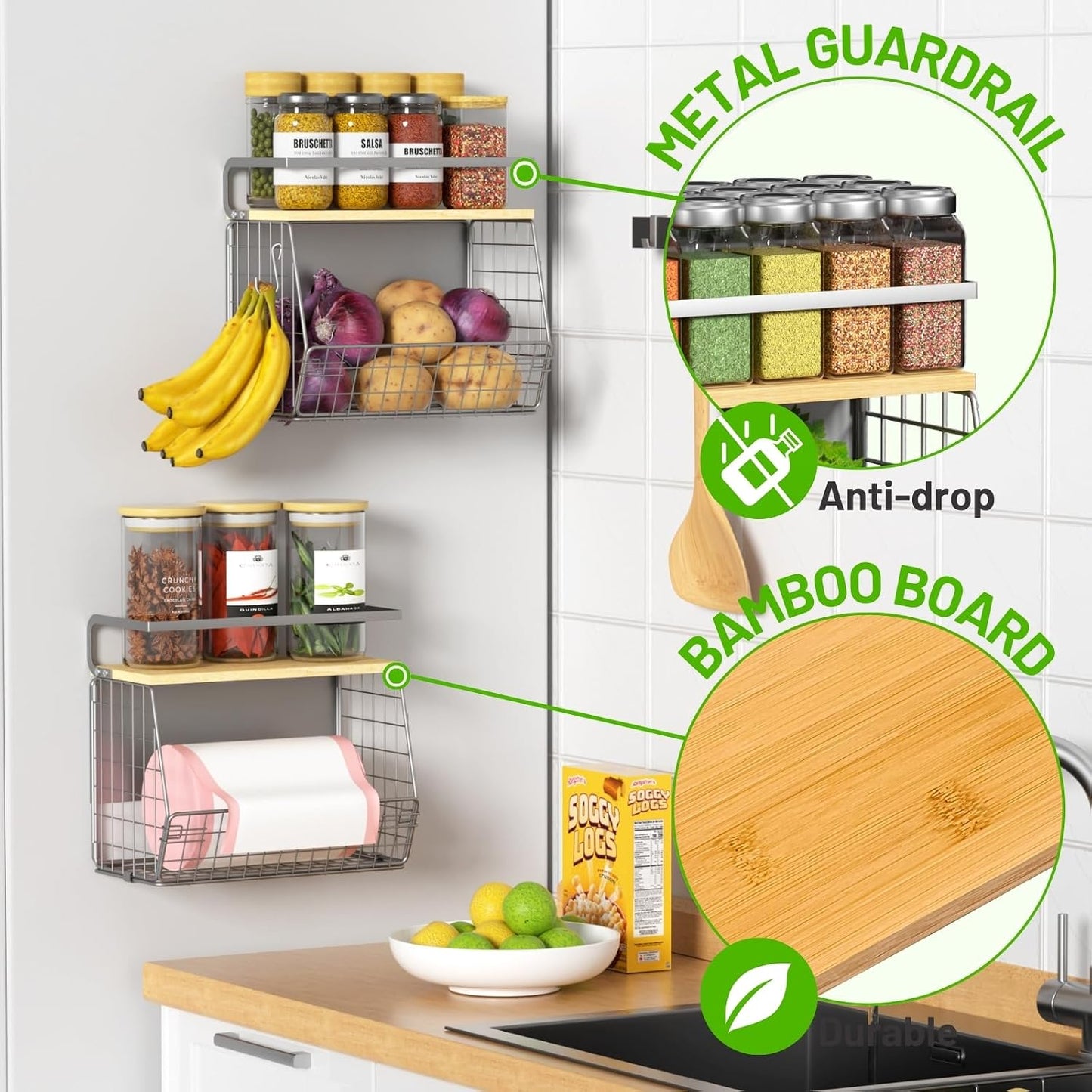 Magnetic Shelf for Fridge with Wood Lid, Fruit Potato and Onion Storage Bins, Pantry Organizers & Storage, Large Container Magnetic Spice Rack for Refrigerator, Kitchen Counter, Cabinet | Strong magnet holds 50lbs, ventilated bin for produce, versatile