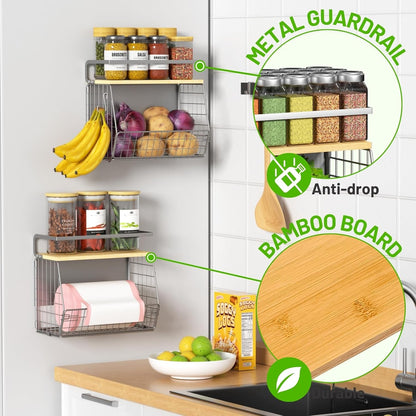 Magnetic Shelf for Fridge with Wood Lid, Fruit Potato and Onion Storage Bins, Pantry Organizers & Storage, Large Container Magnetic Spice Rack for Refrigerator, Kitchen Counter, Cabinet | Strong magnet holds 50lbs, ventilated bin for produce, versatile