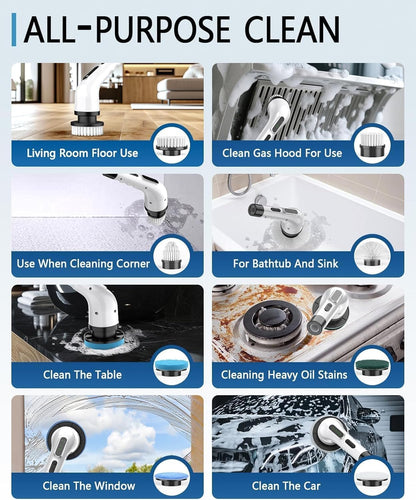 Electric Spin Scrubber for Cleaning Bathroom, Shower Scrubber Cordless Cleaning Brush with IPX7 Waterproof & 3 Speed, 9 Brush Heads, Bathroom Cleaning Supplies for Shower Tub Kitchen Tile Toilet Floor
