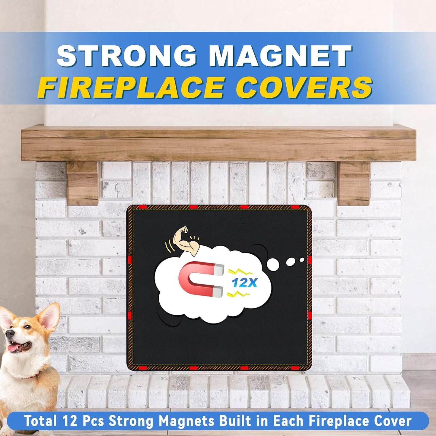 Fireplace Cover, Draft Stopper for Brick Fireplace, Fireplace Flue Blocker, Indoor Fireplace Blanket for Heat Loss, Winter and Summer, Black, 36x20 Inches