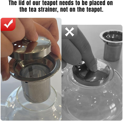 PARACITY Glass Teapot Stovetop 22 OZ/650ml, Tea pot with Removable 18/8 Stainless Steel Infuser, Borosilicate Clear Tea Kettle, Teapot Blooming and Loose Leaf Tea Maker Tea Brewer for Camping, Travel | Clear small tea kettle with infuser and tea pot with
