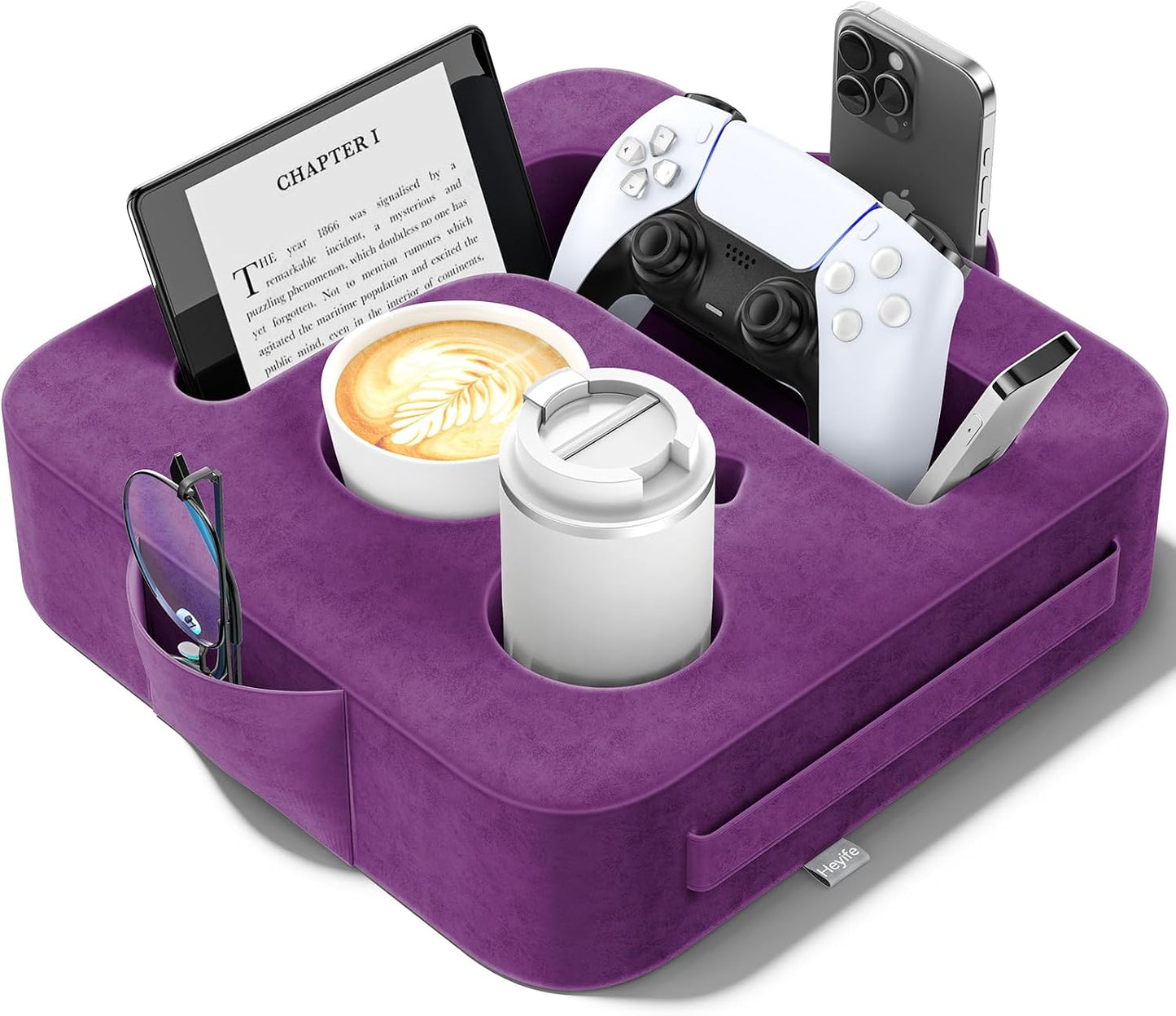 Couch Cup Holder Pillow, Sofa and Bed Caddy for iPad, Kindle, Switch, Game Controller, Remotes, Phones, Small-Sized Cup & Drink Holder for Couch, Bed, Desk, Car, Beach, Bathroom Cup Holder