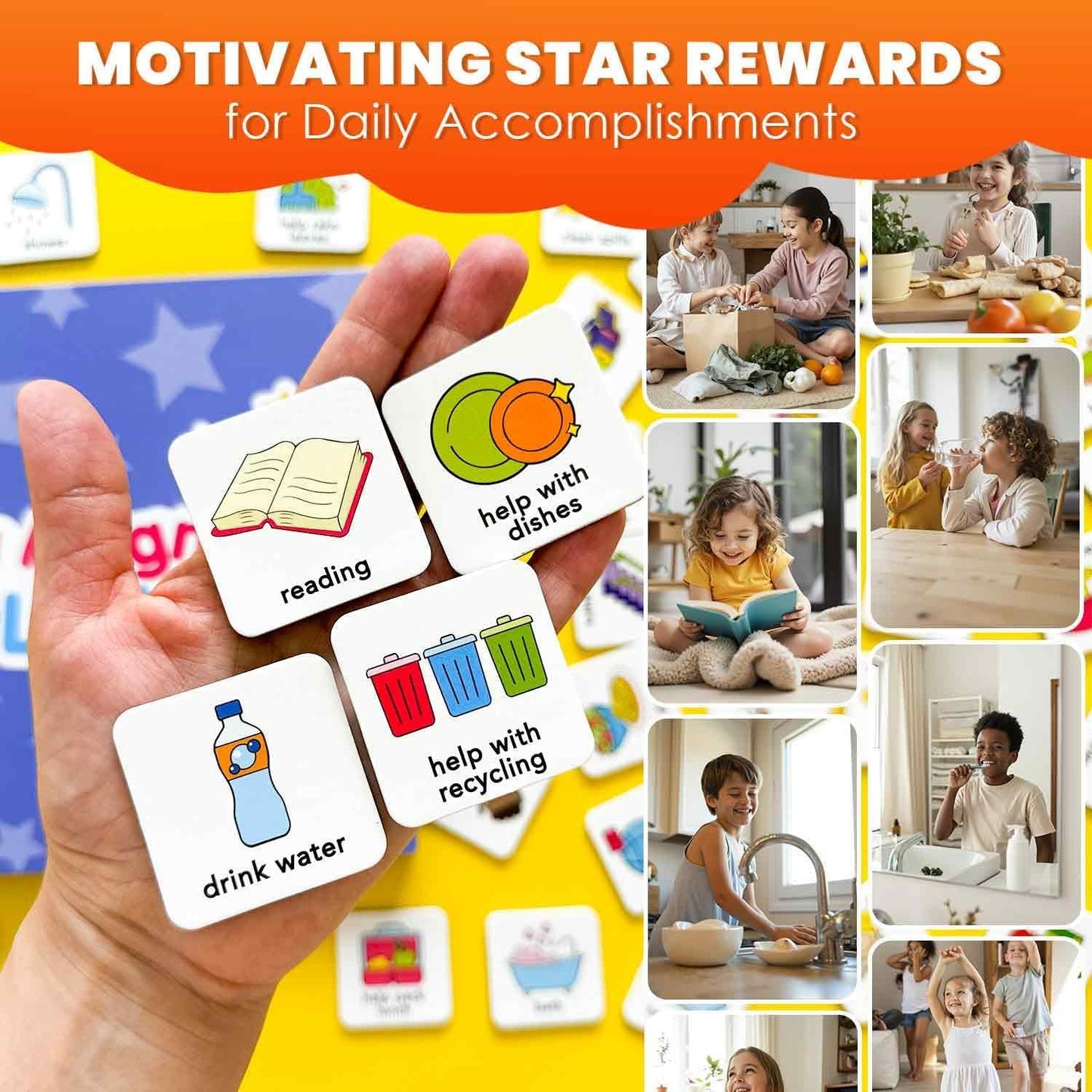 Magnetic Chore Chart for Kids - Reward Behavior Chart for Kids at Home | Dry Erase Morning Routine Schedule Board - Responsibility Star Chart for Toddlers 3-5 - 48 Magnets and 49 Stars