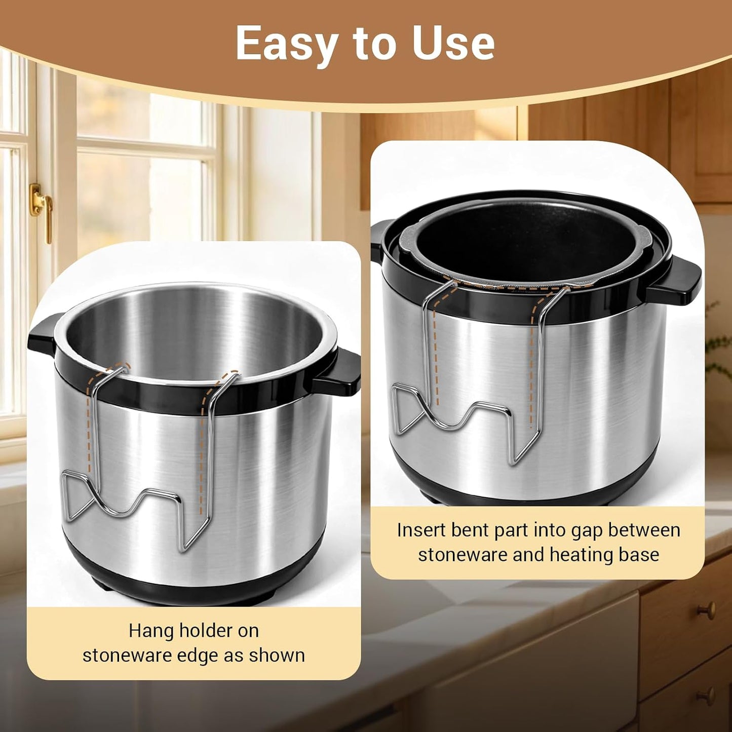 Pot Lid Holder Set with Silicone Lid Lock Strap for Slow Cooker | 2pcs Pot Lid Holders & Lid Latch for Crockpot Slow Cooker(6/7/8 Quart)Heat-Resistant, No-Spill Design Transport Accessories