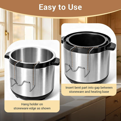 Pot Lid Holder Set with Silicone Lid Lock Strap for Slow Cooker | 2pcs Pot Lid Holders & Lid Latch for Crockpot Slow Cooker(6/7/8 Quart)Heat-Resistant, No-Spill Design Transport Accessories