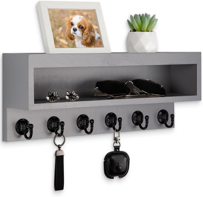 Key and Mail Holder Wall Mount with Long Storage Box and 6 Hooks | Key Holder For Coat, Dog Leash, Home Decor Rack, Entry Way Organizer
