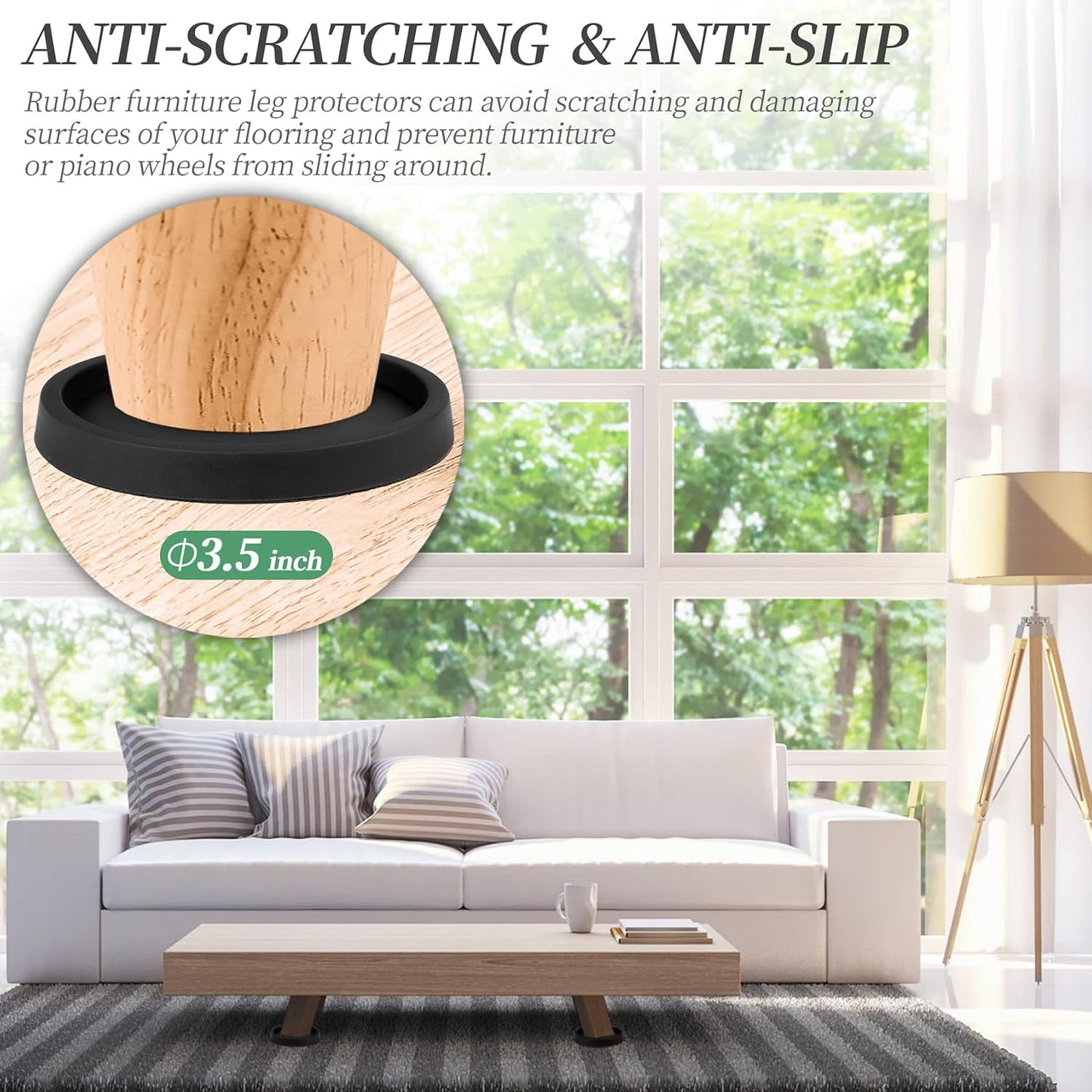 Furniture Coasters,Caster Cups,Furniture Leg Protectors 2.5 Inch 4pcs Rubber Pads no Slip for Hardwood Floors Black
