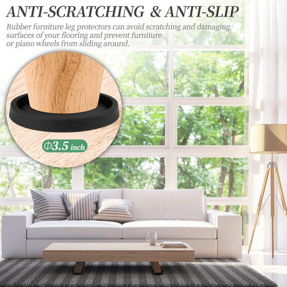 Furniture Coasters,Caster Cups,Furniture Leg Protectors 2.5 Inch 4pcs Rubber Pads no Slip for Hardwood Floors Black