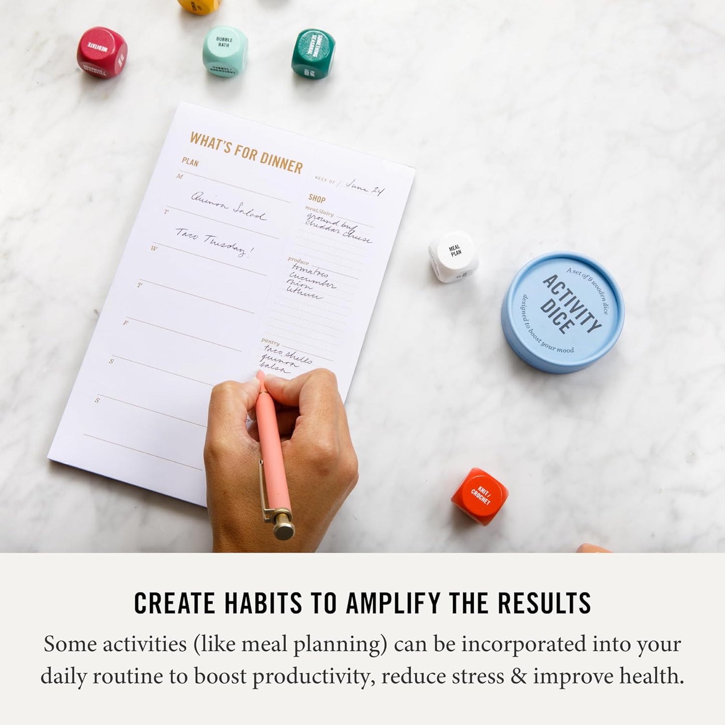 Two Tumbleweeds Mood-Boosting Activity Dice - 9 Wooden Dice for Self-Care & Connection - A Mindful Wellness Tool to Beat Doom-Scrolling - 54 Screen-Free Activities for Calm, Joy & Creativity
