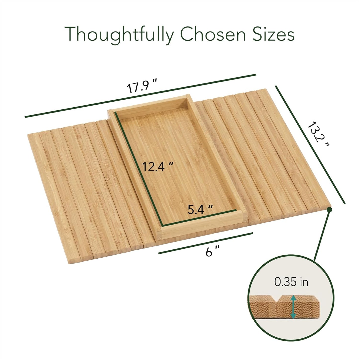 DETOR Couch Arm Tray with Spacious 12.4" x 5.4" Storage Box, Walnut Bamboo Finish, Enhanced Non-Slip Felt Bottom, Sturdy Bamboo Slats, Fits Armrests 6" and Wider