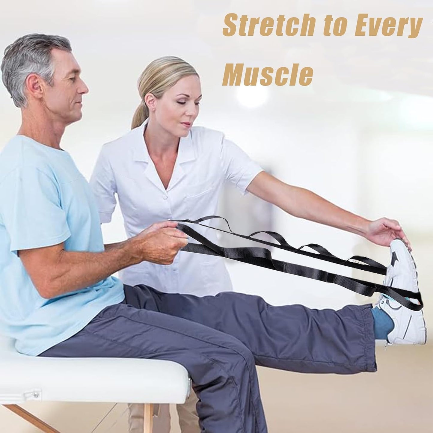 Oak-Sports Stretching Strap Yoga Strap for Physical Therapy with 10 Loops, Yoga Straps for Stretching, Upgraded Non-Elastic Stretch Band for Pilates, Dance and Gymnastics with Workout Guide