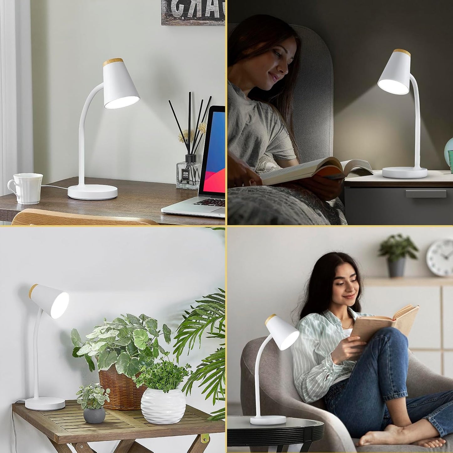 EJIAXIN Clip on Desk Lamp for Home Office - Small LED Touch Dimmable Reading Light for College Dorm Room - Adjustable Flexible Gooseneck Clamp Light Table Lamp for Bedside Bedroom Bed Headboard White