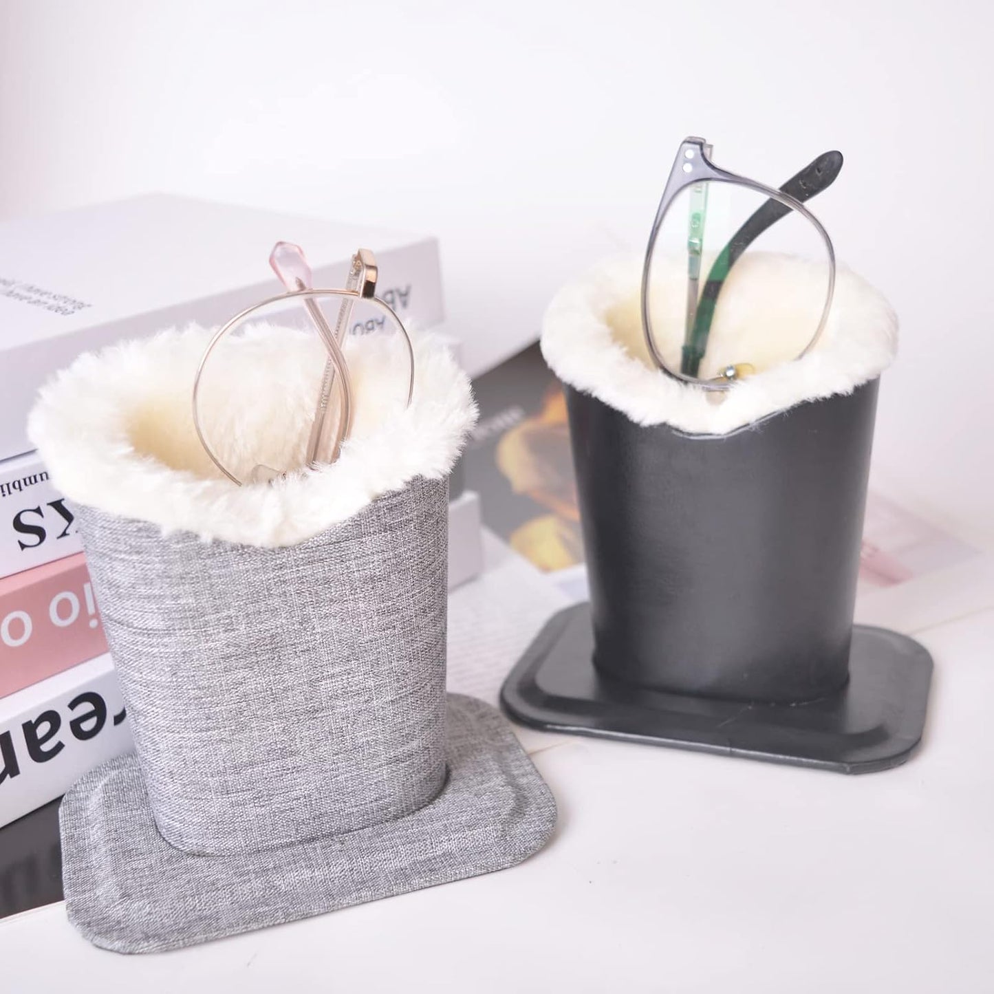 Baitaihem Pack of 2 Plush Lined Eyeglasses Holder Stand Protective Glasses Case For Desks Or Nightstands