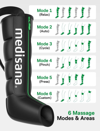 Medisana Leg Compression Massager with Heat, Leg Massager for Circulation and Pain Relief, Compression Boots with 5 Modes & 3 Heat Levels for Edema Relief, Gifts for Mom, Dad, Him, Her