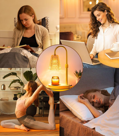 Candle Warmer Lamp Electric Timer - Candles Wax Warmers Glass Lamps for Jar Candles Burner No Flame Scented Melting Warming Lantern Adjustable Height Dimmable Light with 2 Bulb for Home Living Bedroom