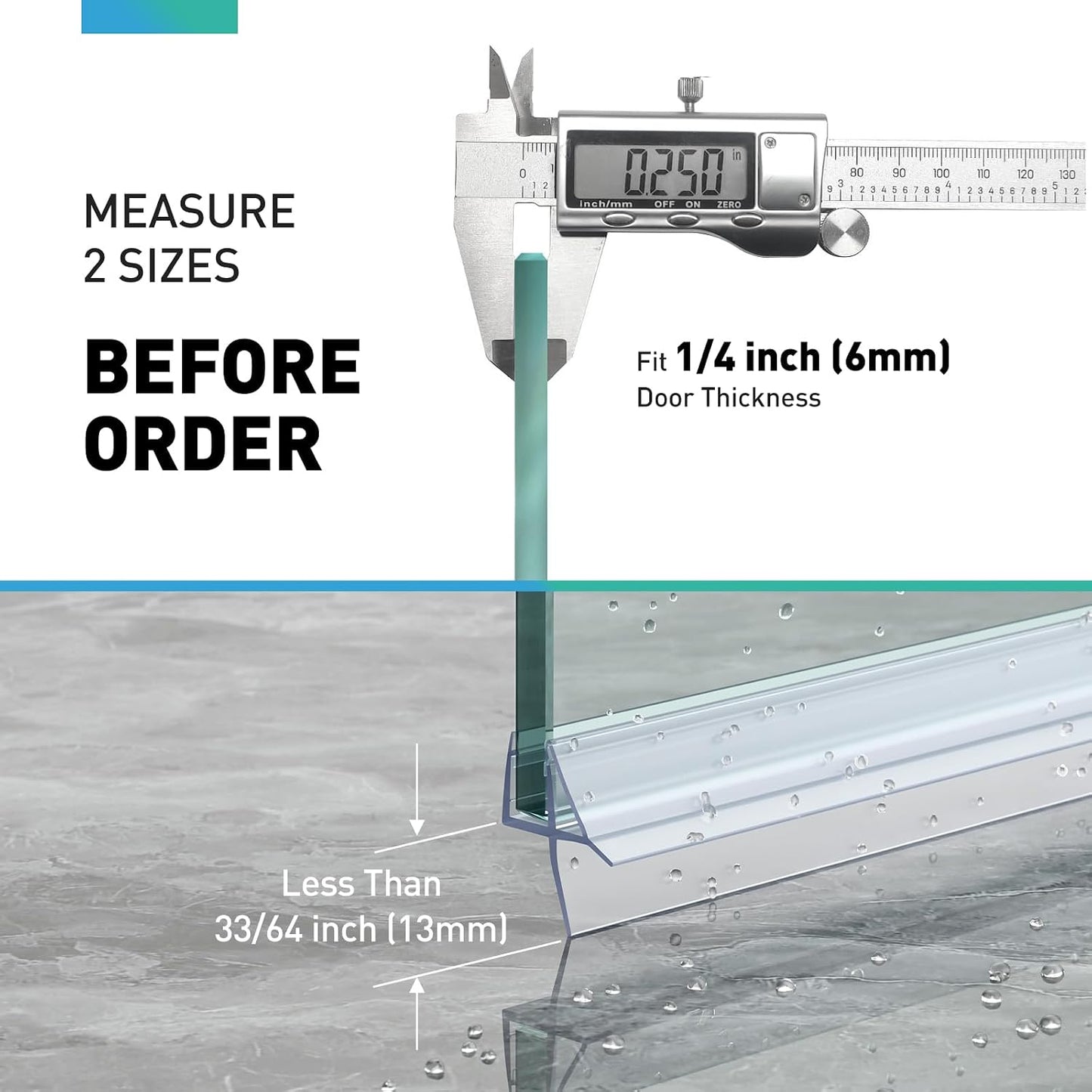 Shower Door Bottom Seal,2 PCS 3/8" x 36" | Shower Door Sweep for 3/8 Inch Glass,Frameless Glass Door Seal Strip,Stop Shower Leaks and Create a Water Barrier