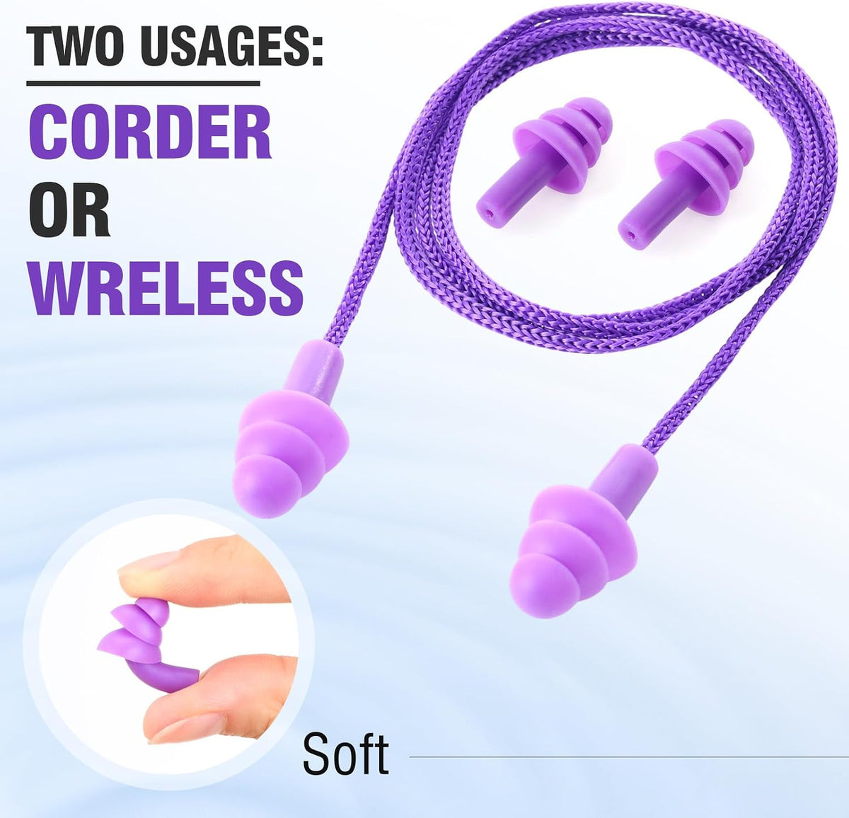 Tondiamo 200 Pairs Ear Plug Bulk with Cord Reusable Silicone, Fresh