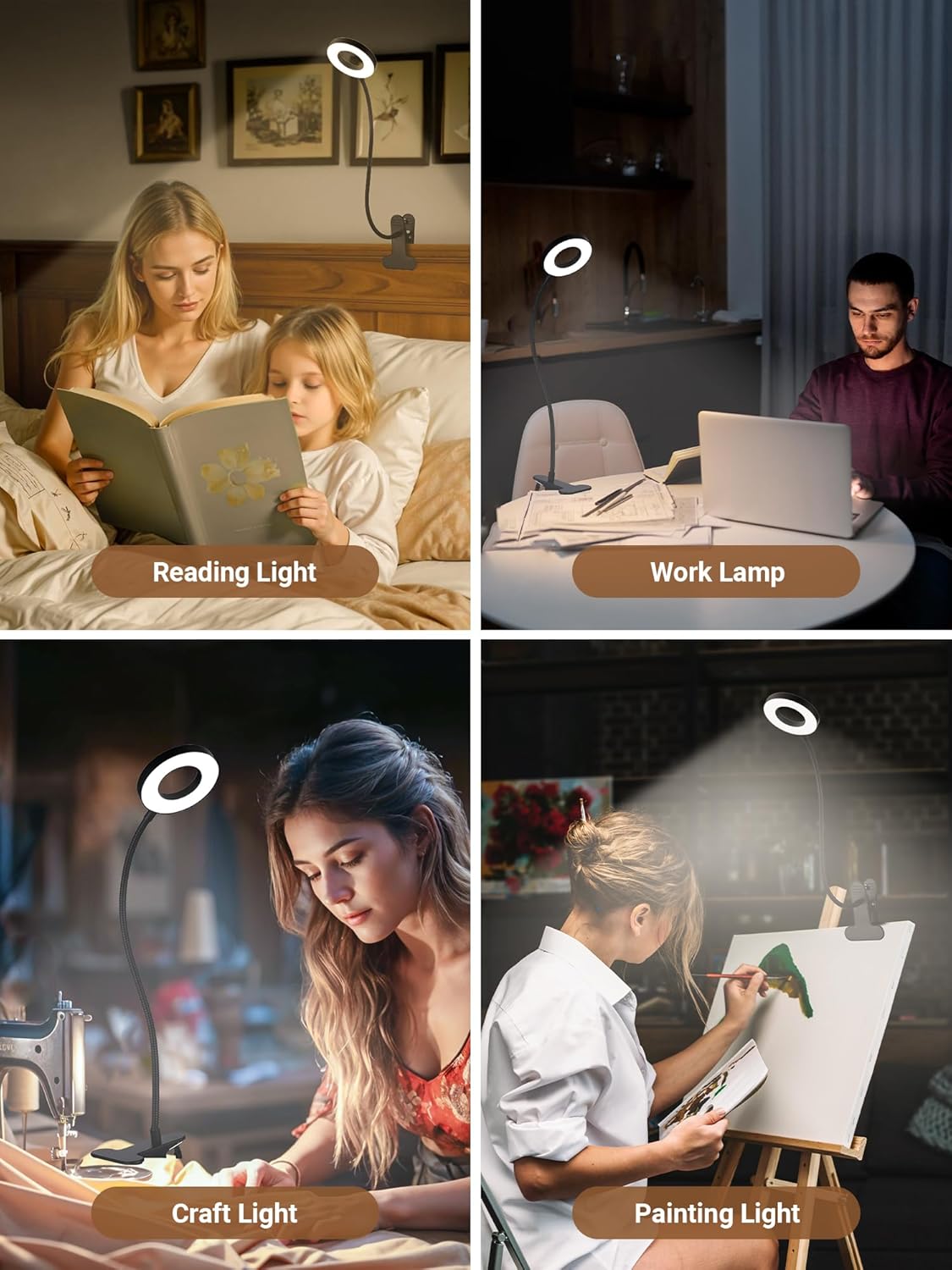 Clip on Lamp,10 RGB Colors+10 Brightness Bright Desk Lamp with Clamp Light