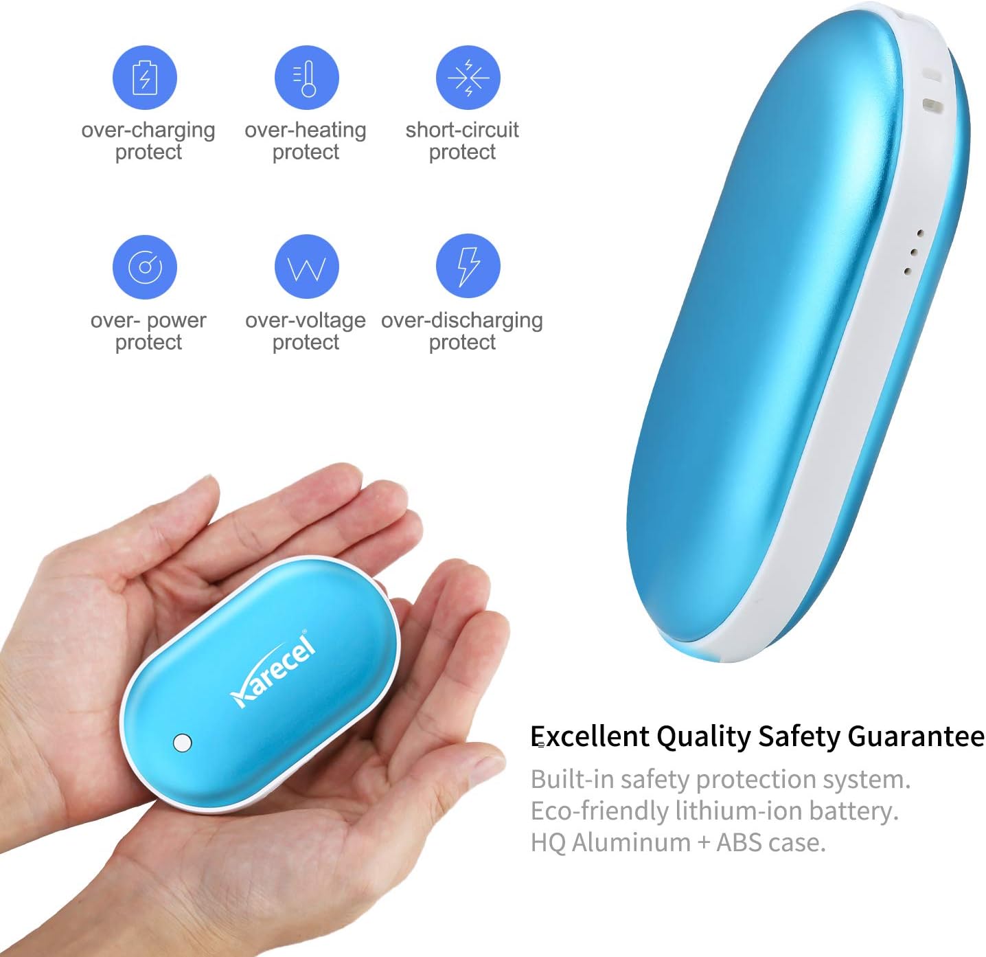 Karecel Rechargeable Hand Warmer, 5200mAh Double-Sided 4-inch Full-Surface Heat Electric Hand Warmer, Up to 11Hrs, Portable Handwarmer Pocket Heater, Tech Gifts for Men Women, Winter Essentials