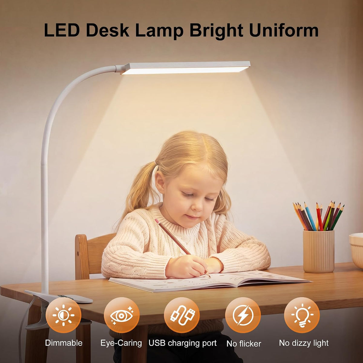 Vansuny Clip on LED Desk Lamp, Eye-Caring USB Reading Light for Home Office