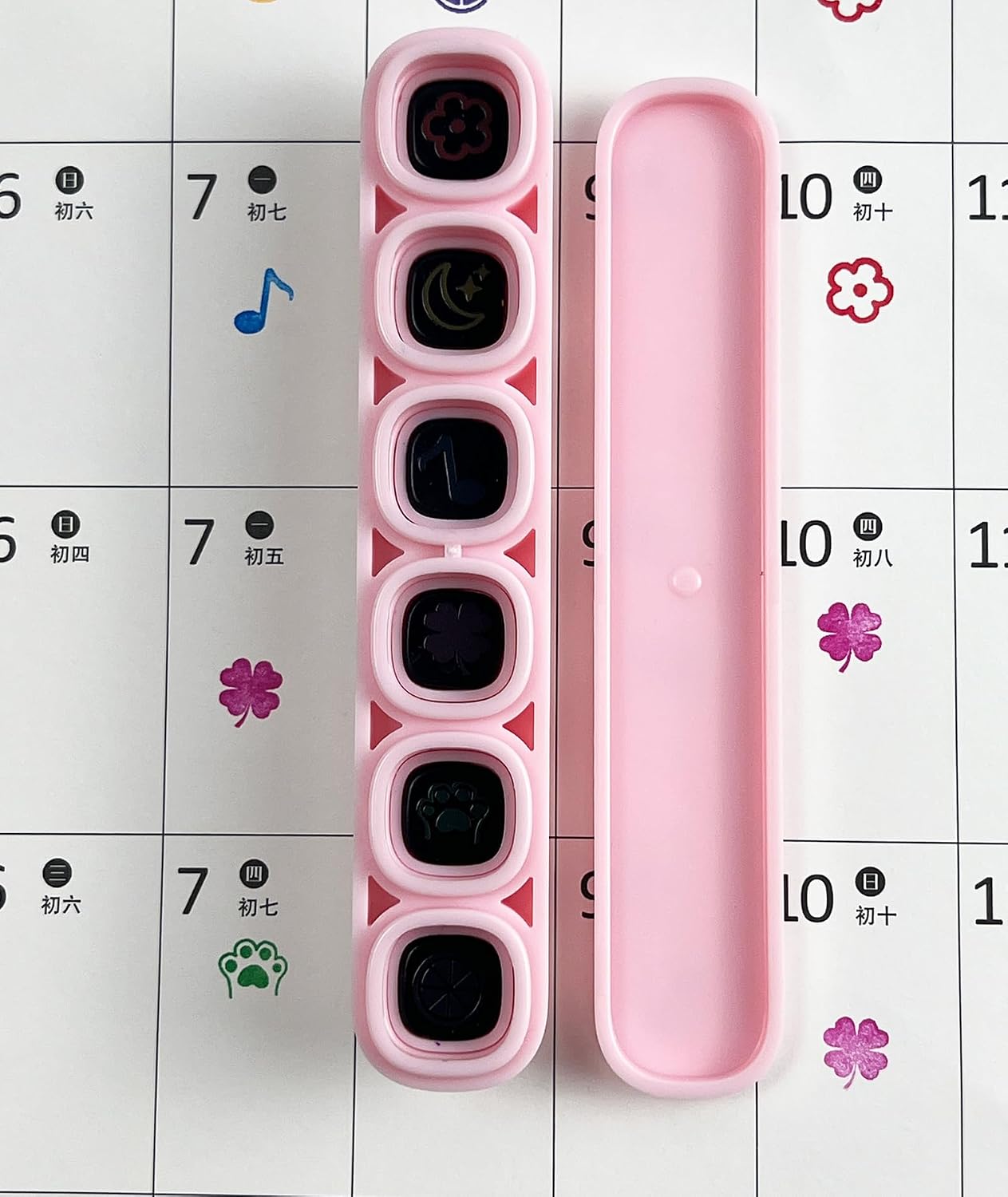 6-in-1 Pre Self-Inking Planner Stamp Set - Portable Emoticon Weather Themes Stamps with Storage Case for Bullet Journal, Scrapbooking, Travel, Daily Planning -100mm x 15mm (Quick-Dry Ink, 2pcs)