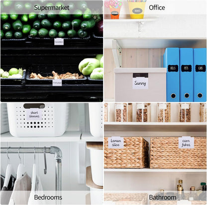 13Pcs White Clip-On Basket Labels Set with Chalk Marker, Reusable Pantry Bin Labels for Kitchen, Closet & Storage Organization