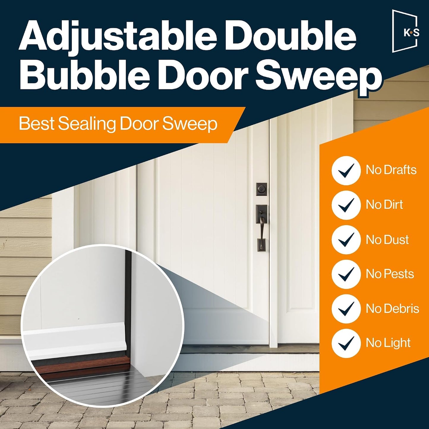 Adjustable Double Bubble Door Sweep & Draft Stopper | Under Door Seal for Exterior Doors 1 3/4" x 35.75" (White 36 inch nominally sized)