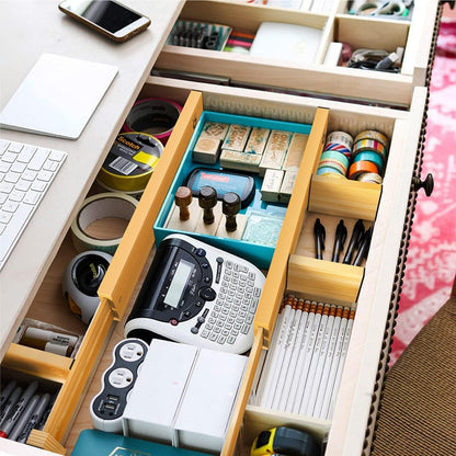 Bamboo Drawer Dividers, Expandable Drawer Separators Splitter, 17-22 inches Adjustable Spring-loaded Organizer for Large Utensil, Clothes, Tools Drawers, 6 Pack Dividers + 4 Pack Baffle