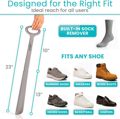 Vive Long Shoehorn for Seniors with Handle 23" | Sock Remover, Long Handled for Men & Women, Boot Shoe Helper and Sock Aid, Extra Reach, Patent-Pending Foldable