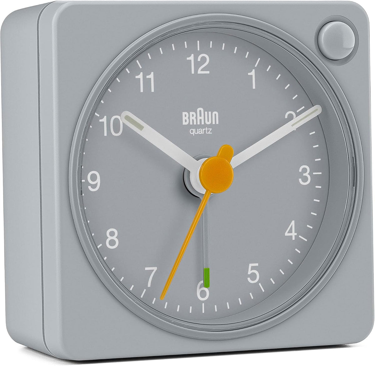 Braun Classic Travel Analogue Alarm Clock with Snooze and Light, Compact Size, Quiet Quartz Movement, Crescendo Beep Alarm in Black and White, Model BC02XBW.