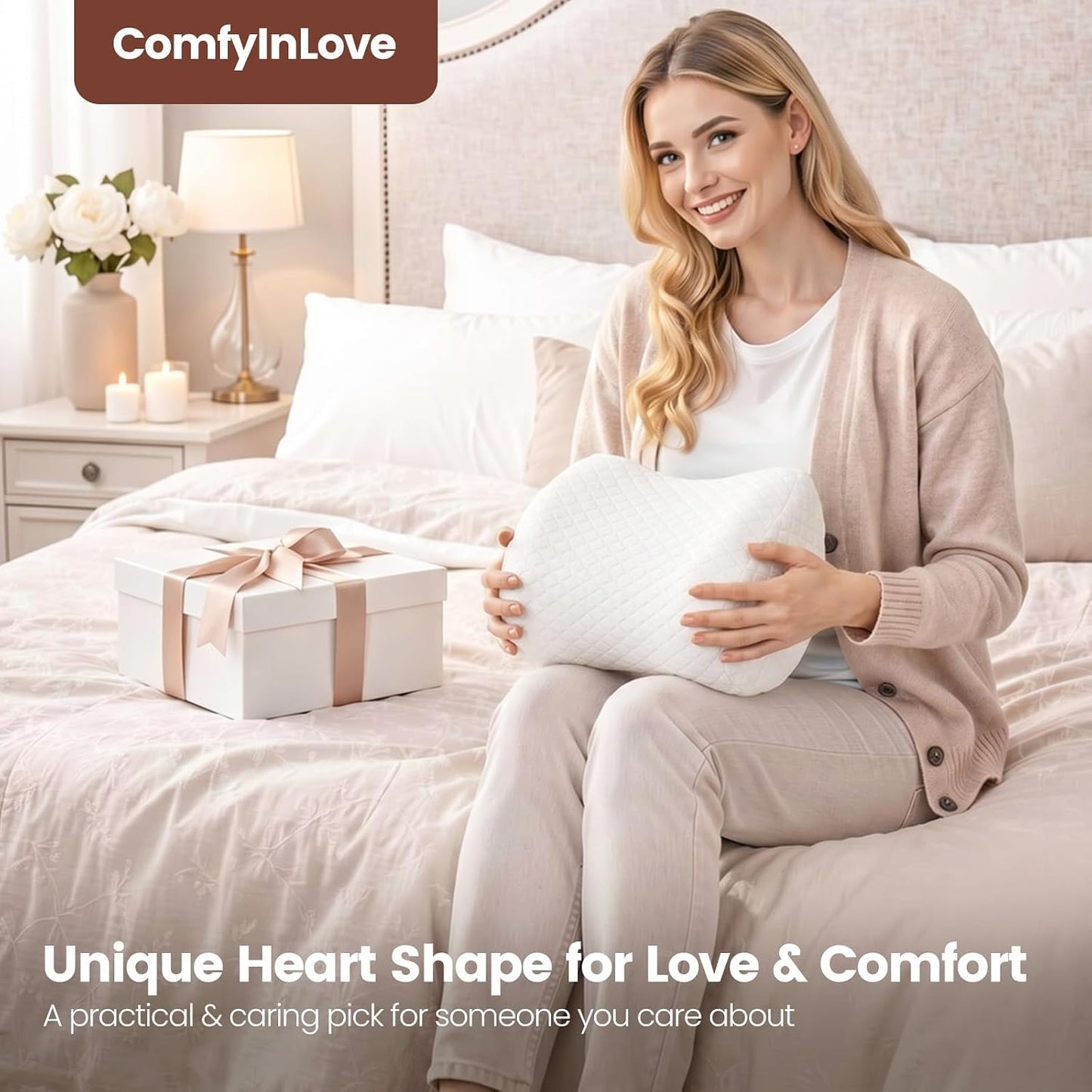 Knee Pillow for Side Sleepers, Supportive Memory Foam Leg Pillow for Side Sleeping with Elastic Strap, Heart-Shape Pillow Between Legs for Pain Relief on Sciatica, Hip Joints, Gray