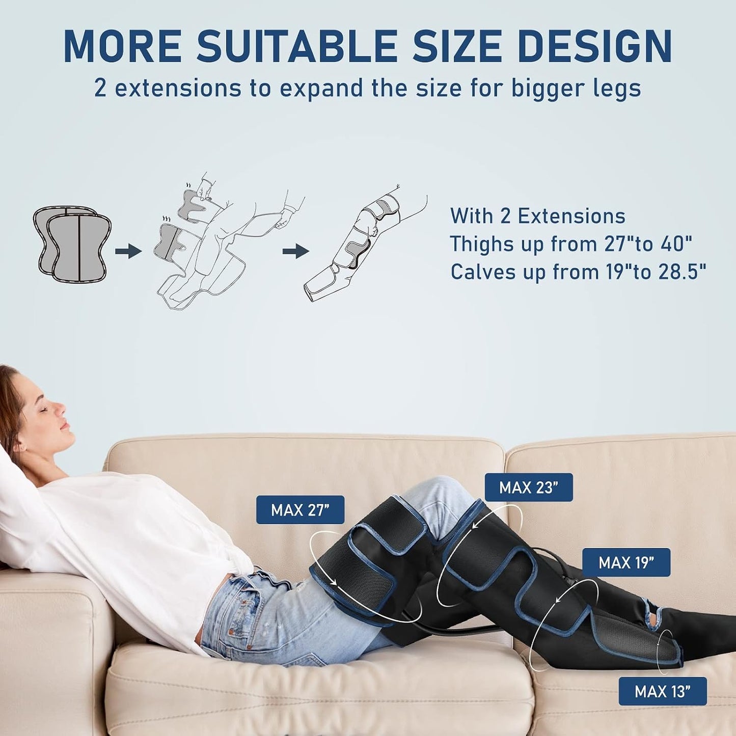QUINEAR Leg Massager with Heat and Compression FSA-HSA | Foot and Leg Massager for Circulation and Pain Relief, 3Heat 3Mode 3Intensity 2 Extender Calf Massager for Cramps Edema Swelling