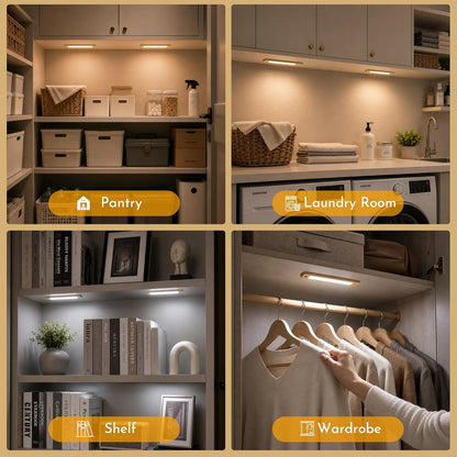 V4light Motion Sensor Cabinet Light, Rechargeable, Dimmable, 2Pcs, 9in | Gold aluminum, magnetic wireless, 1800mAh, 3 color temps & dimmable, ideal for kitchen cabinets, shelves & closets