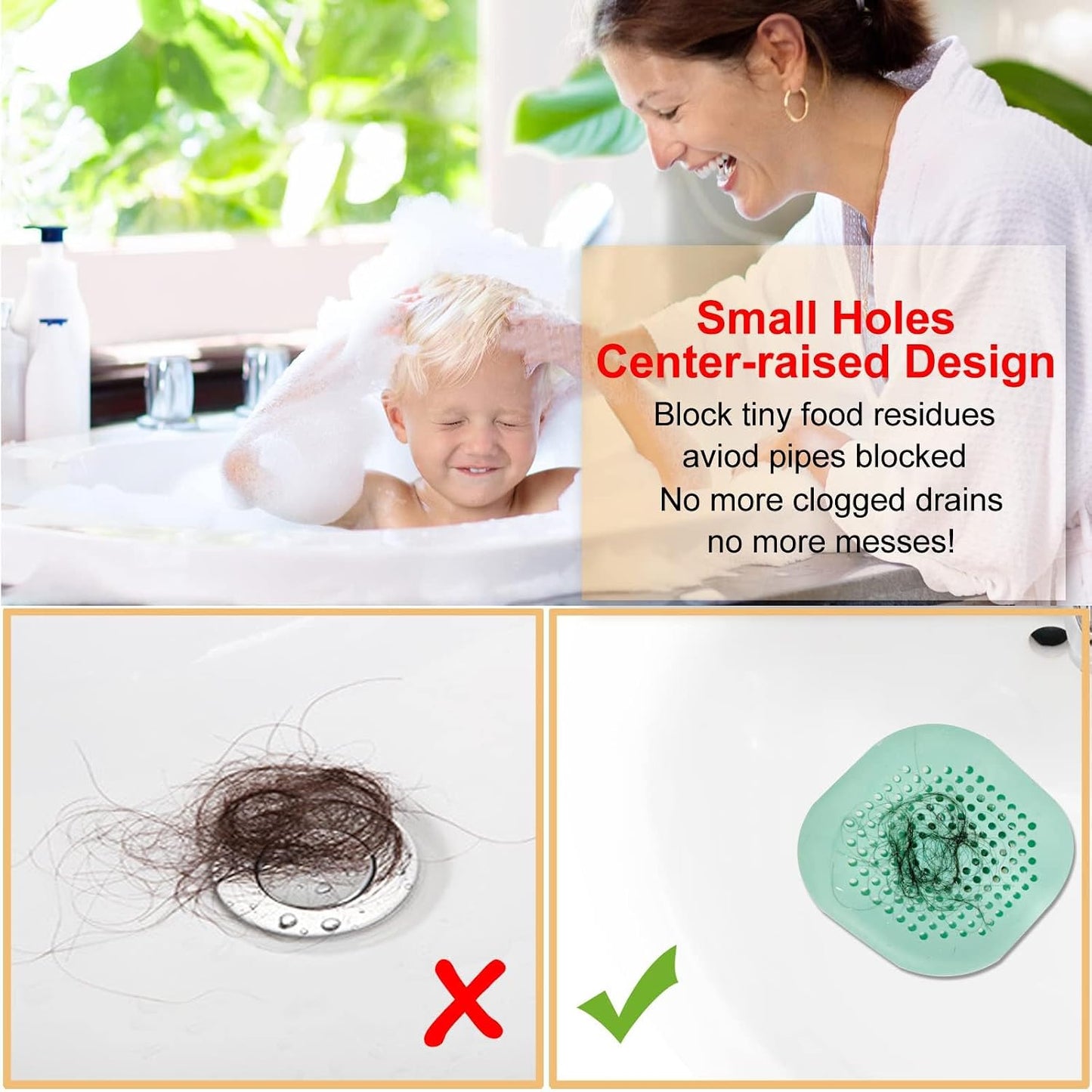 Bovinde Hair Drain Catcher,Square Cover for Shower 2 Pack (Black) | Drainer Cover Silicone Hair Stopper with Suction Cups,Protector Accessories,Easy to Install Suit for Bathroom,Bathtub,Sink