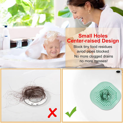 Bovinde Hair Drain Catcher,Square Cover for Shower 2 Pack (Black) | Drainer Cover Silicone Hair Stopper with Suction Cups,Protector Accessories,Easy to Install Suit for Bathroom,Bathtub,Sink