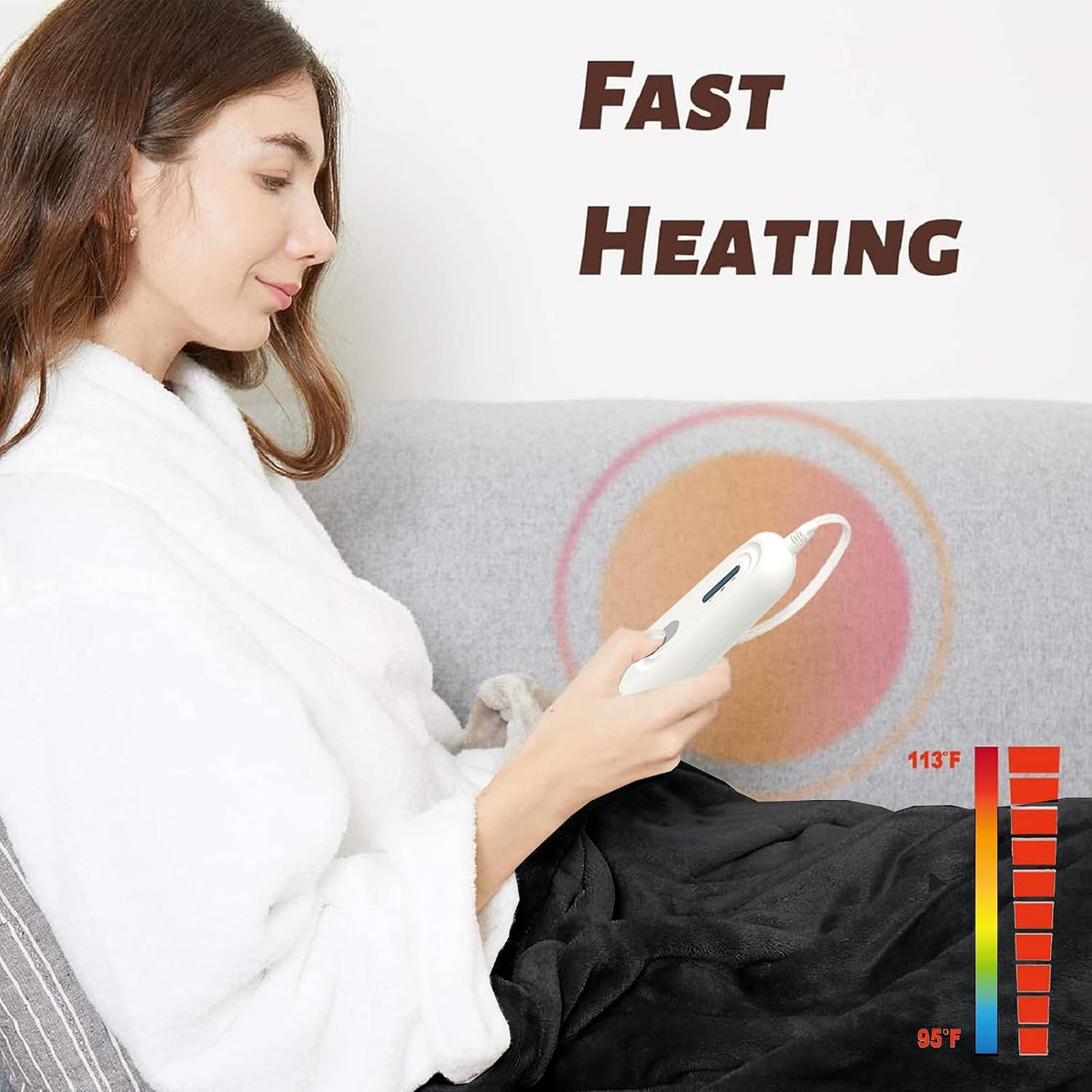 Tefici Heated Blanket Throw,Ultra Soft 2-Layer Flannel Electric Blanket