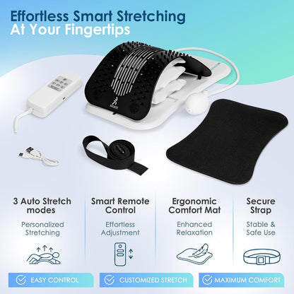 Back Stretcher for Lower Back Pain Relief, Lumbar Back Stretcher with Manual and Remote Control, Adjustable Traction Device with Comfort Mat for Spinal Decompression, Sciatica & Scoliosis