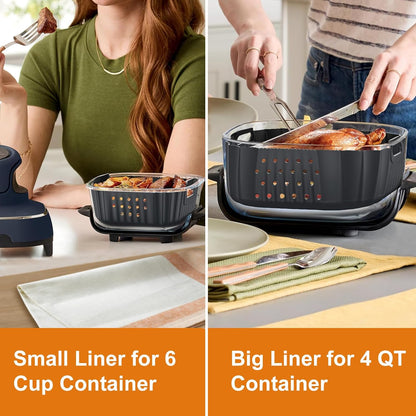 Air Fryer Silicone Liners for Ninja Crispi FN101GY/FN101SG/FN101ST Reusable | Big Liner for 4 QT Glass Container & Small Liner for 6 Cups Glass Container, 2 Pcs Reusable Non-Stick Basket Accessories