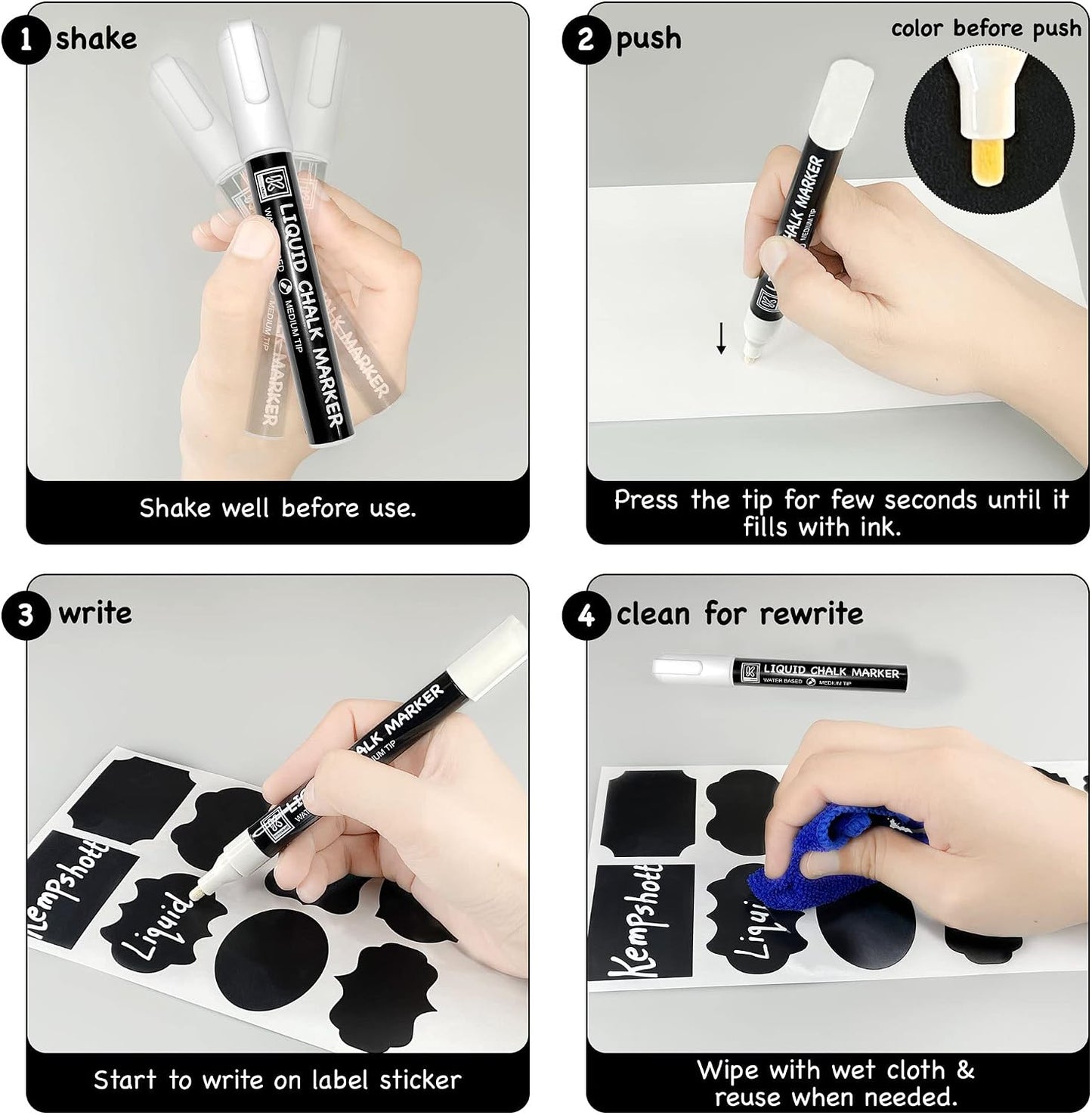 Chalkboard Labels for Jars, 162pcs Waterproof Reusable Stickers with Marker | 12 Shapes & 3 Sizes Chalk Sticker Labels for Jars & Containers, Easy-Wipe Labels Include Erasable Liquid Chalk Marker & Cloth