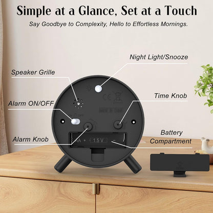 Analog Alarm Clock Night Ligh Battery Operated for Bedroom