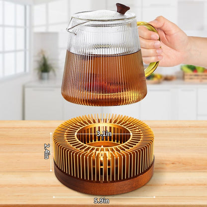 Teapot Warmer, Aluminum Tea Warmer with Wooden Base, Candle Heater for Heating Tea, Coffee, Milk, Food,Camping and Traveling, Universal Teapot Heater (Large-with Wooden Base)