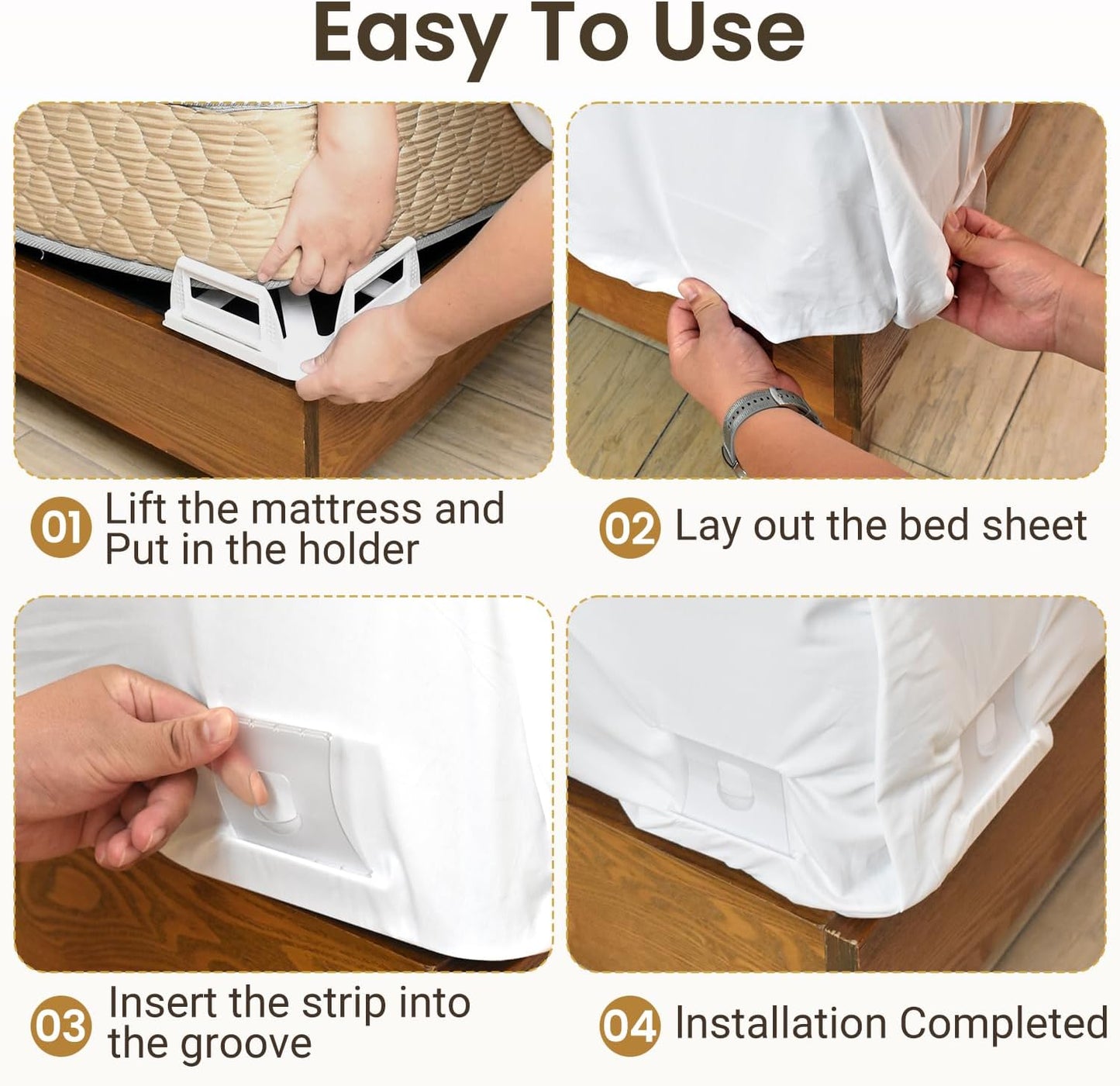 INSMART Sheet Holders - Bed Sheet Holder for Corners&Sides, Strong Elastic Sheet Straps/Grippers. Keep Sheets Firm&Tightt, No More Loose Sheets, Universal Fit and Easy Installation