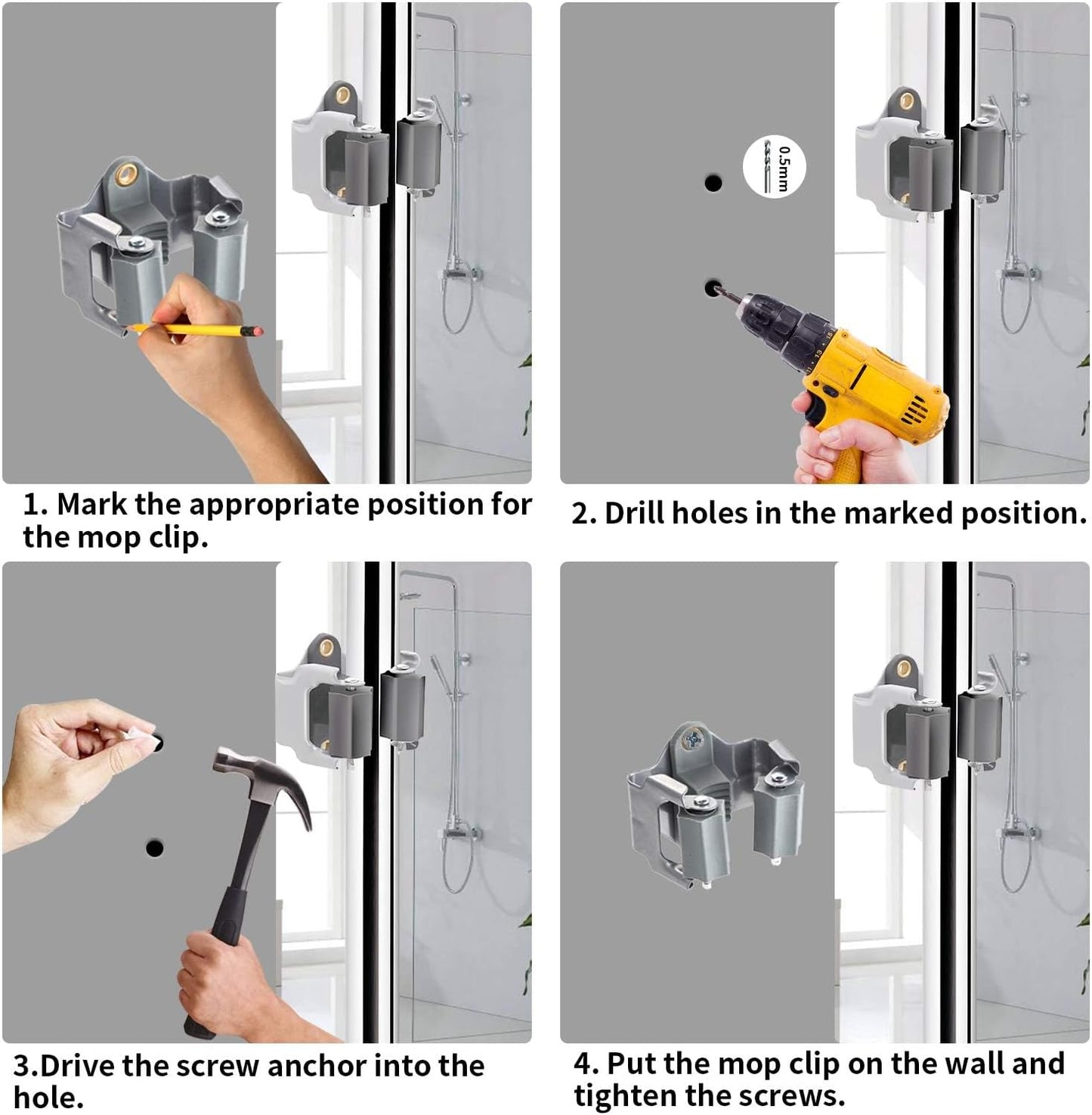 3-H Mop and Broom Holder Big Size Hanging 1 KG Extra,10 Pack Broom Hanger Wall Mount for Hanging and Organizing Shove Rake Yard Tools in Kitchen Shed Laundry Room Bathroom Garden(Grey)