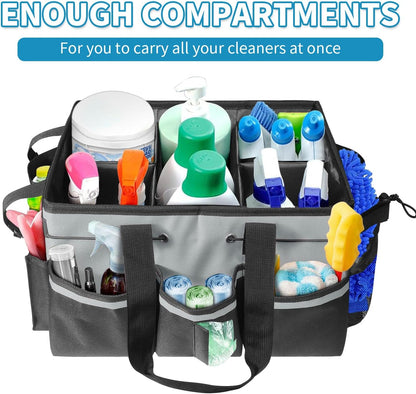Cleaning Caddy Tote with Removable Dividers - 17.8x12.2x9.3in Waterproof Tool Organizer Bag with Handles & Adjustable Shoulder Strap for Housekeepers, Cleaners & Car Detailing Supplies (Pink)
