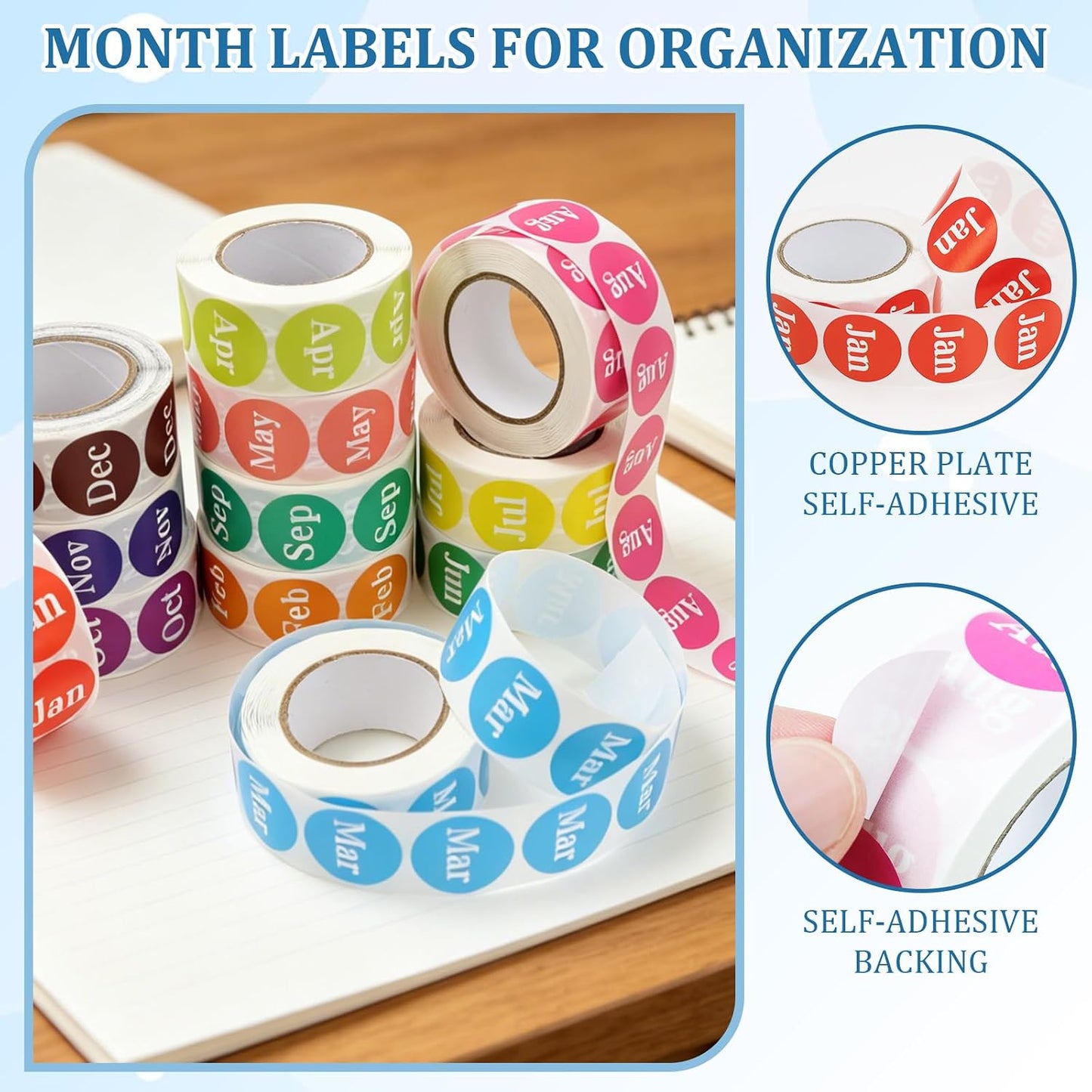 Decoendiy Month Labels Stickers, 12 Months of The Year Labels 1'' Color Coding Dot Self Monthly Adhesive Stickers 12 Rolls Round Dot Stickers- 500 Stickers per Day - 6000 Stickers Total