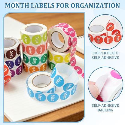 Decoendiy Month Labels Stickers, 12 Months of The Year Labels 1'' Color Coding Dot Self Monthly Adhesive Stickers 12 Rolls Round Dot Stickers- 500 Stickers per Day - 6000 Stickers Total