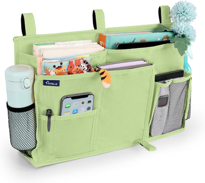 Surblue Bedside Caddy Hanging Organizer Storage Bag Pocket for Bunk, Hospital, College Dorm Rooms, Baby Bed Rails, Camp - 4 Pockets, 2 Hooks (Blue)